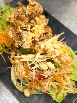 Som Tum With Fried Soft Shell Crab
